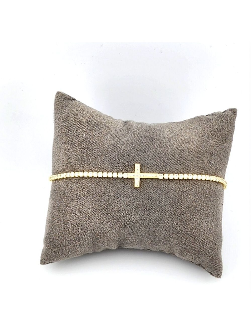 Gold Tone Cross Adjastable Bracelet Stamped 925 Cubic Zirconia Stones